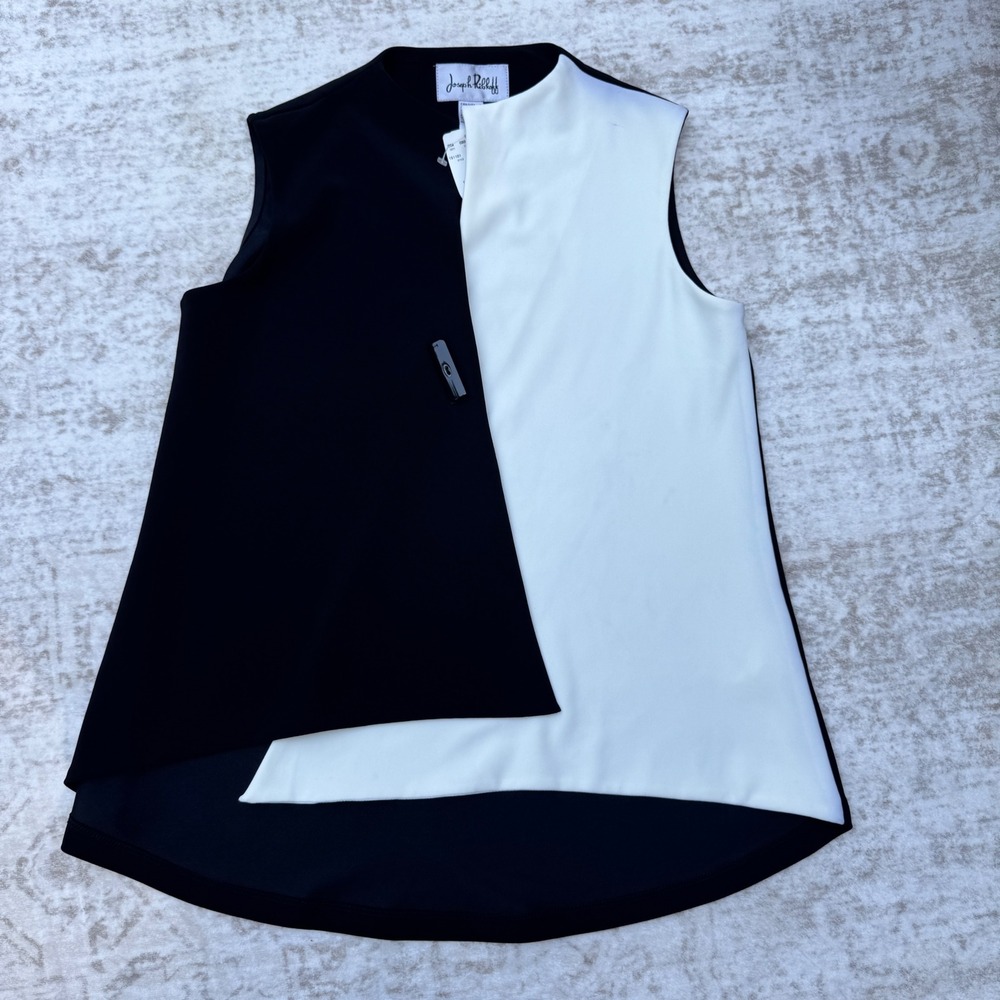 Joseph Ribkoff Black White Colorblock Sleeveless Tunic Top Size 4 NEW With Flaws